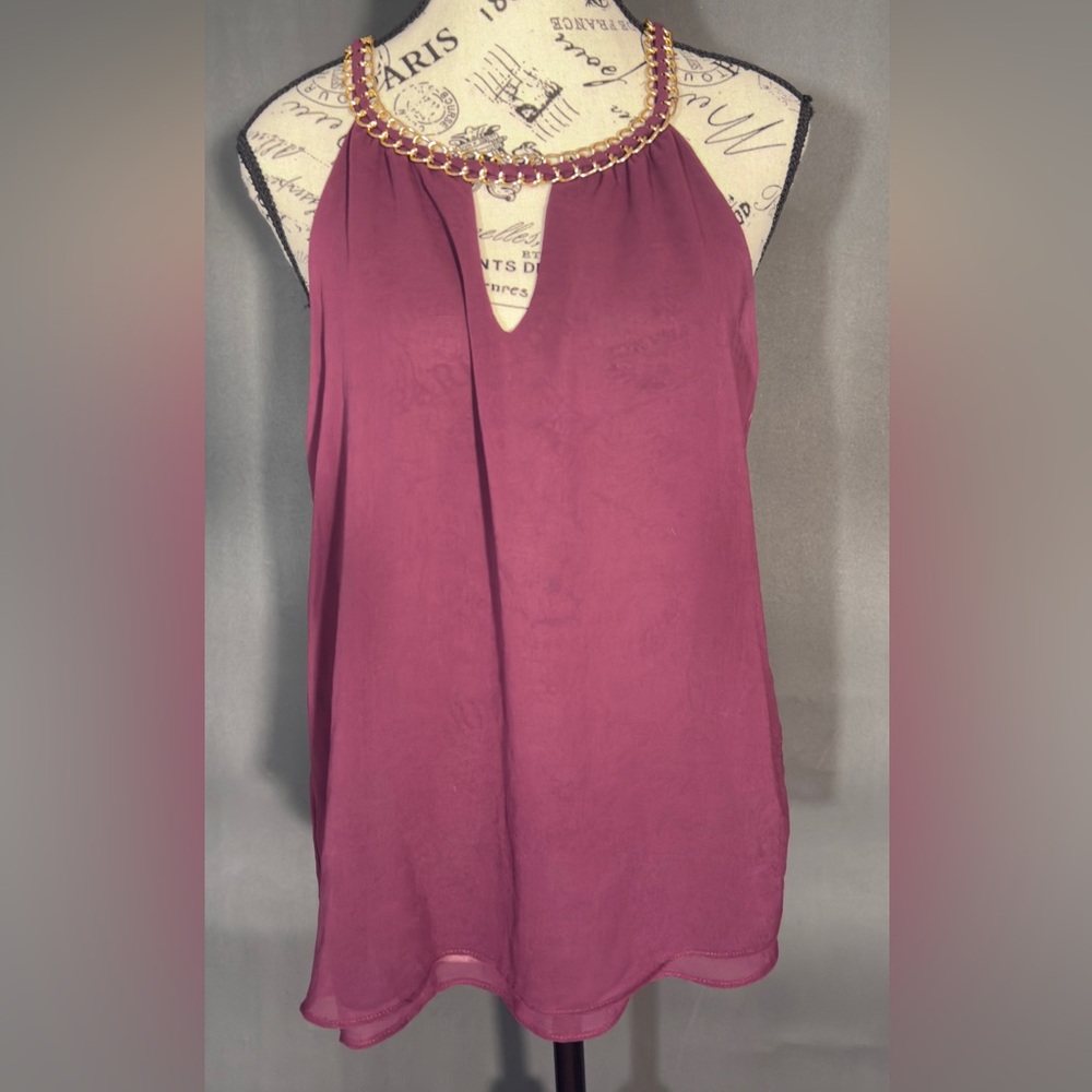 Charlotte Russe Wine Halter Camisole with Gold Chain